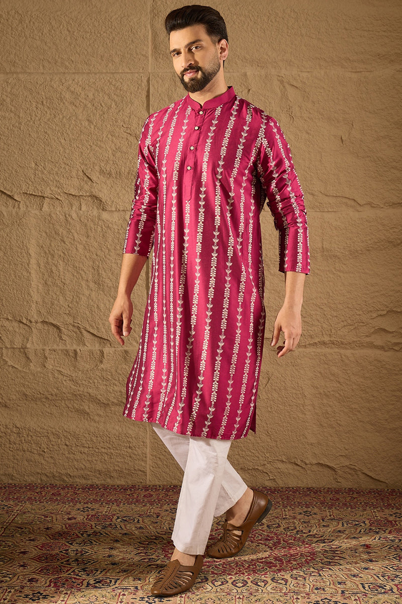 Pink Pure Silk Ethnic Motifs Printed Straight Kurta with Trousers MKSET1283