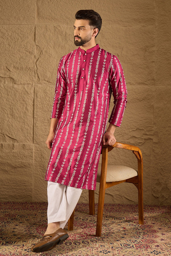 Pink Pure Silk Ethnic Motifs Printed Straight Kurta with Trousers MKSET1283