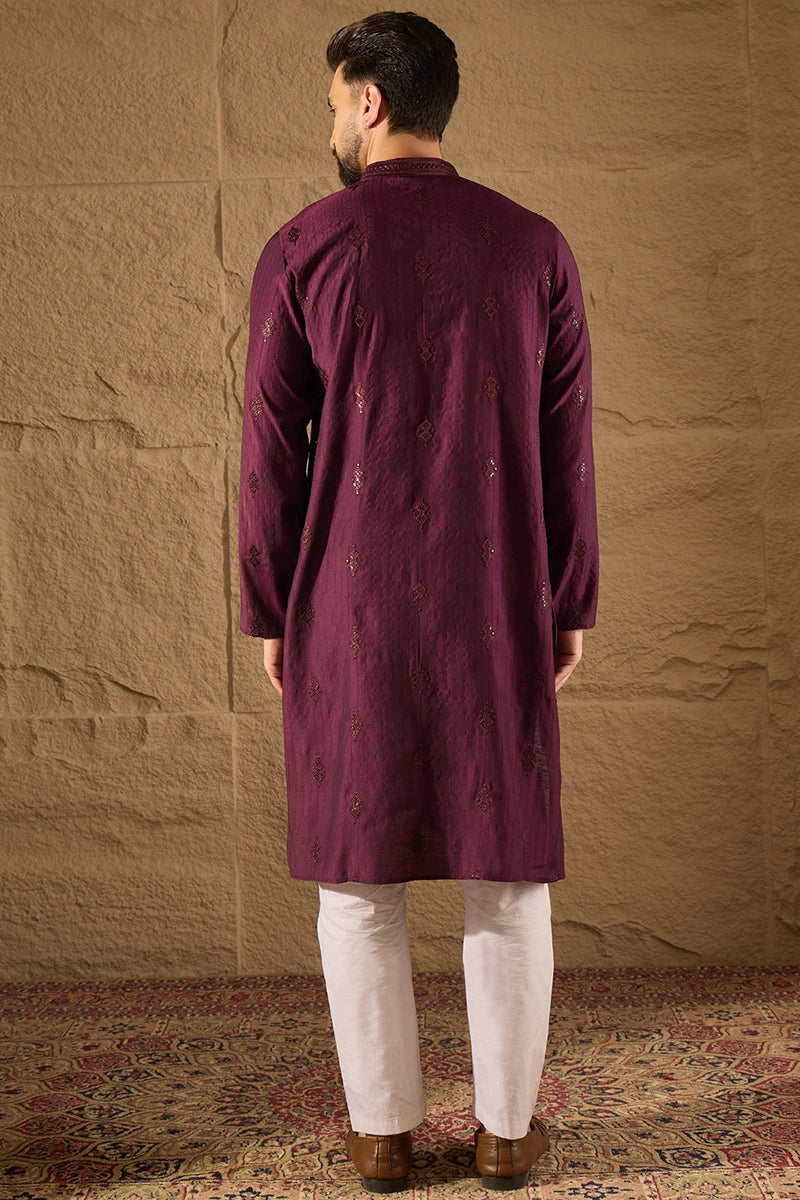 Purple Viscose Rayon Solid Embroidered Straight Kurta with Trouser MKSET1291