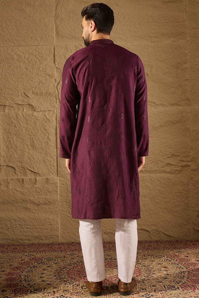 Purple Viscose Rayon Solid Embroidered Straight Kurta with Trouser MKSET1291