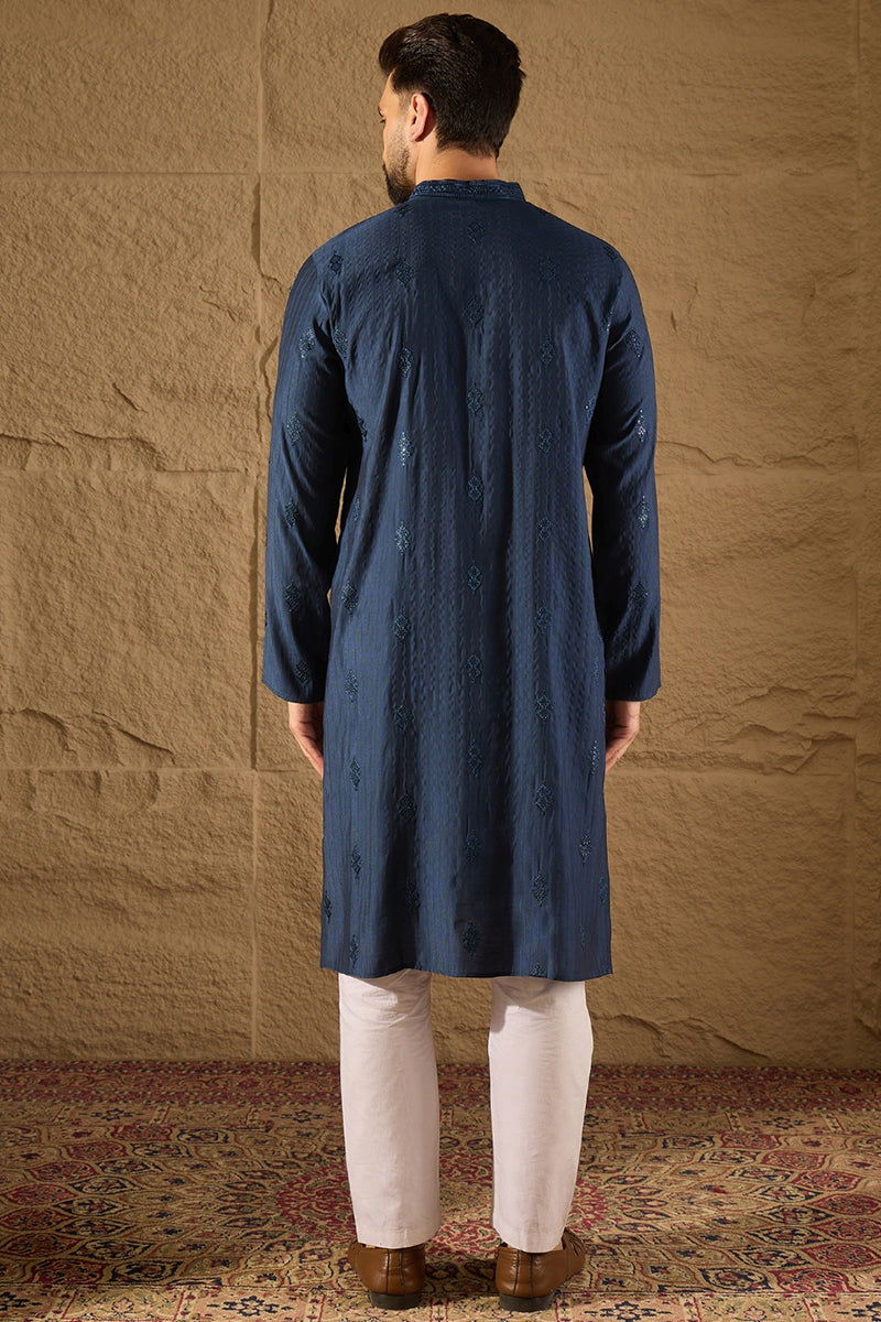 Blue Viscose Rayon Solid Embroidered Straight Kurta with Trouser MKSET1293