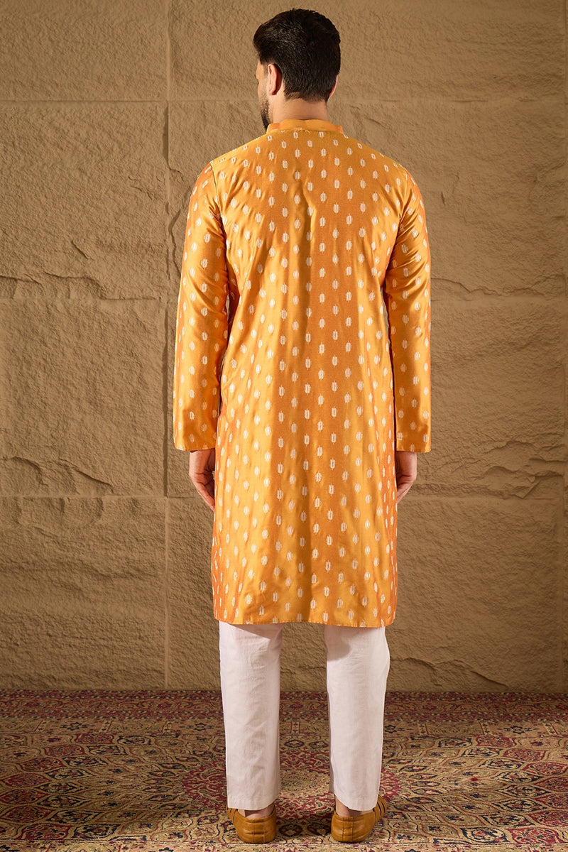 Yellow Silk Blend Abstract Printed Straight Kurta with Trouser MKSET1298