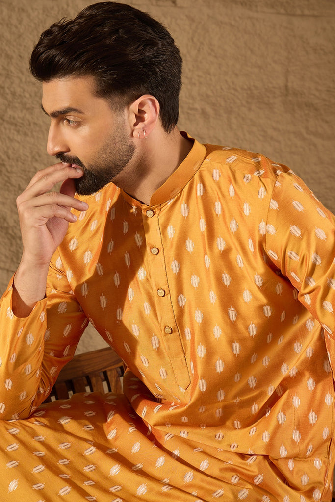 Yellow Silk Blend Abstract Printed Straight Kurta with Trouser MKSET1298