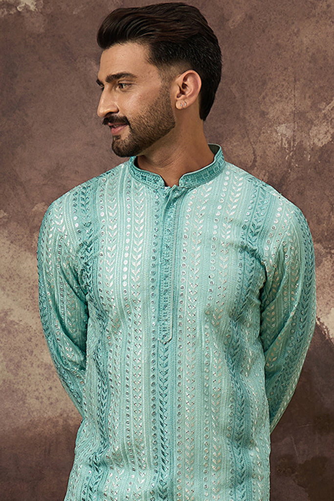 Blue Viscose Rayon Solid Embroidered Straight Kurta with Trouser MKSET1324