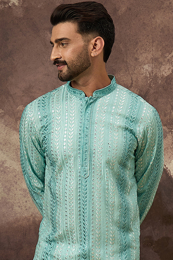 Blue Viscose Rayon Solid Embroidered Straight Kurta with Trouser MKSET1324