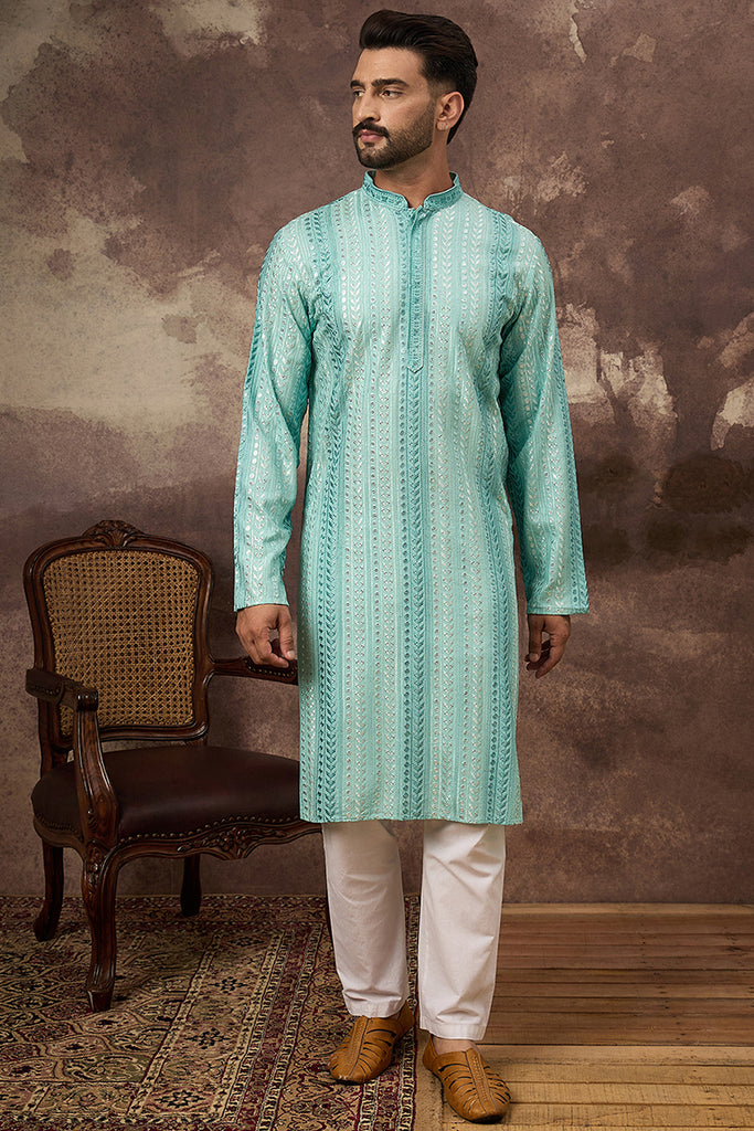 Blue Viscose Rayon Solid Embroidered Straight Kurta with Trouser MKSET1324