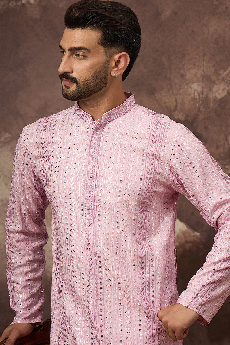 Pink Viscose Rayon Solid Embroidered Straight Kurta with Trouser MKSET1325