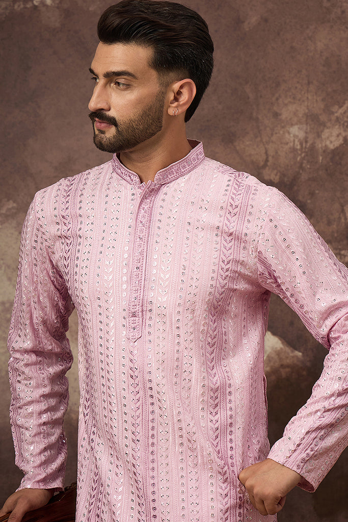 Pink Viscose Rayon Solid Embroidered Straight Kurta with Trouser MKSET1325