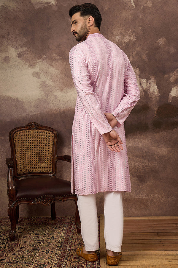Pink Viscose Rayon Solid Embroidered Straight Kurta with Trouser MKSET1325