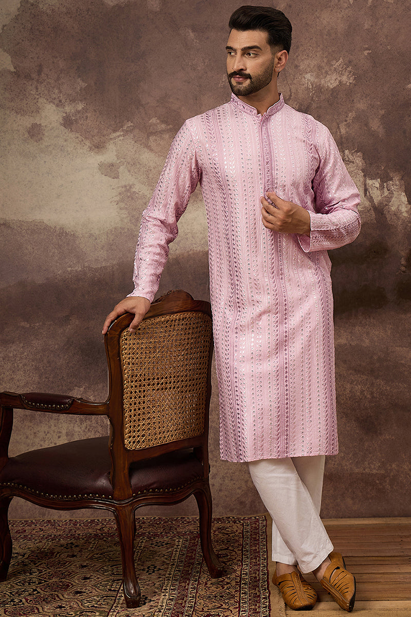 Pink Viscose Rayon Solid Embroidered Straight Kurta with Trouser MKSET1325