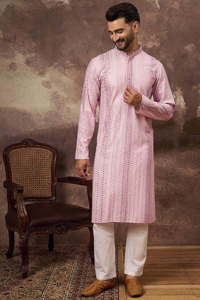 Pink Viscose Rayon Solid Embroidered Straight Kurta with Trouser MKSET1325