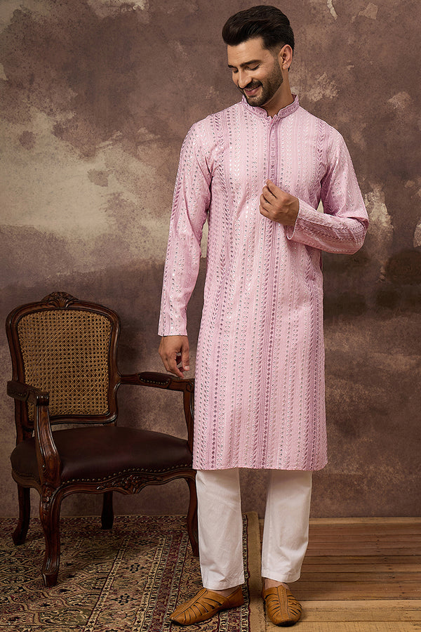 Pink Viscose Rayon Solid Embroidered Straight Kurta with Trouser MKSET1325
