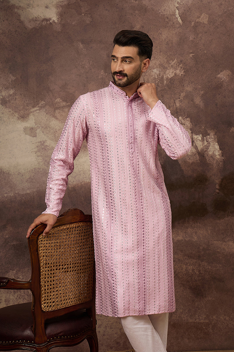 Pink Viscose Rayon Solid Embroidered Straight Kurta with Trouser MKSET1325
