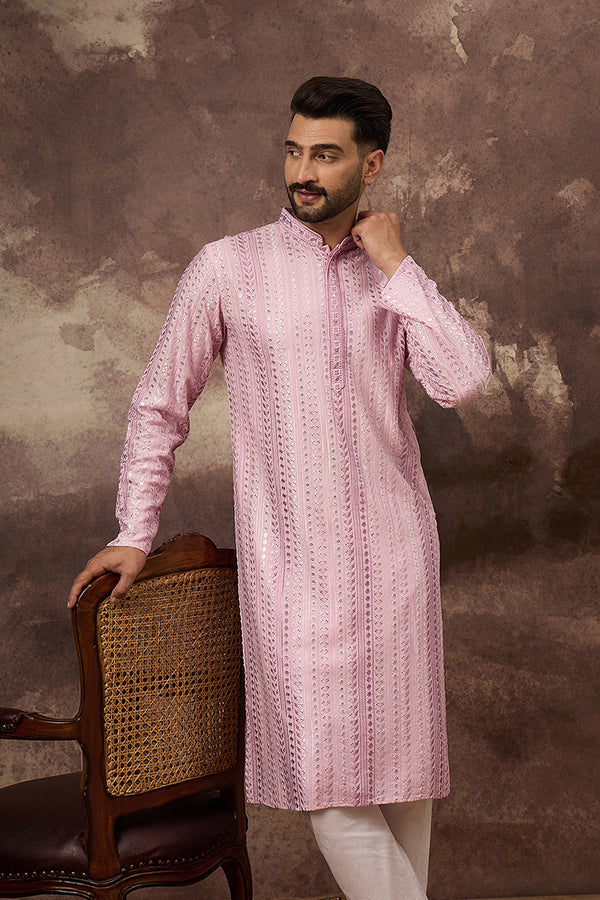Pink Viscose Rayon Solid Embroidered Straight Kurta with Trouser MKSET1325