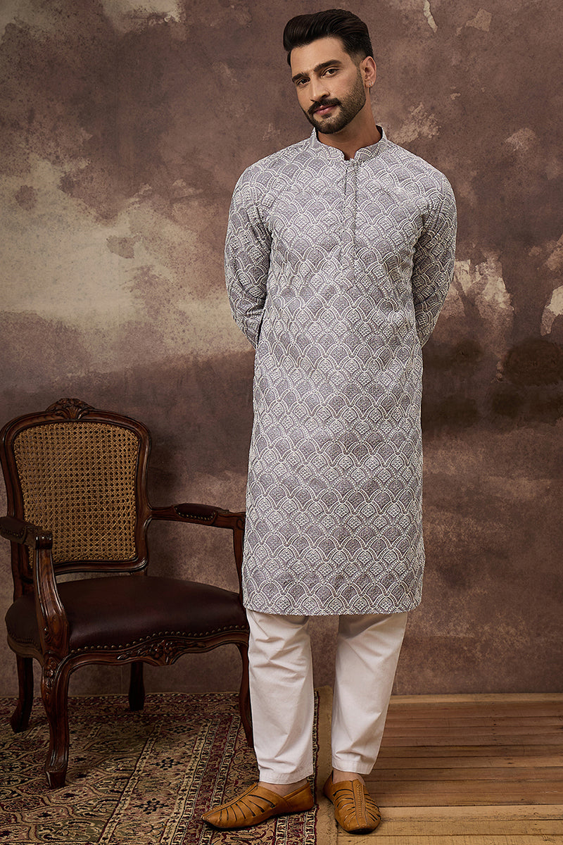 Lavender Viscose Rayon Solid Embroidered Straight Kurta with Trouser MKSET1387