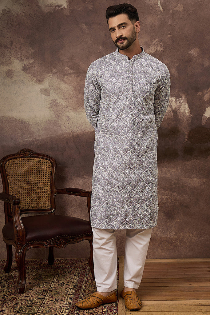 Lavender Viscose Rayon Solid Embroidered Straight Kurta with Trouser MKSET1387
