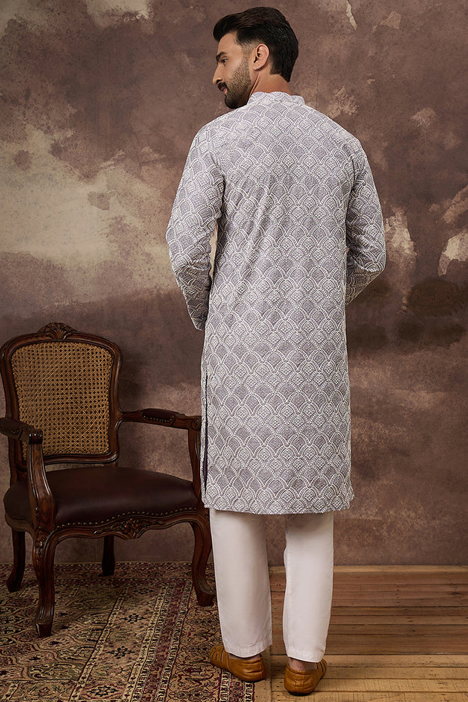 Lavender Viscose Rayon Solid Embroidered Straight Kurta with Trouser MKSET1387