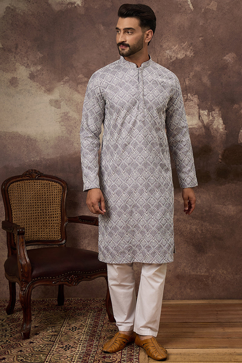 Lavender Viscose Rayon Solid Embroidered Straight Kurta with Trouser MKSET1387