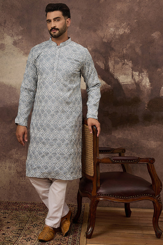 Blue Viscose Rayon Solid Embroidered Straight Kurta with Trouser MKSET1388