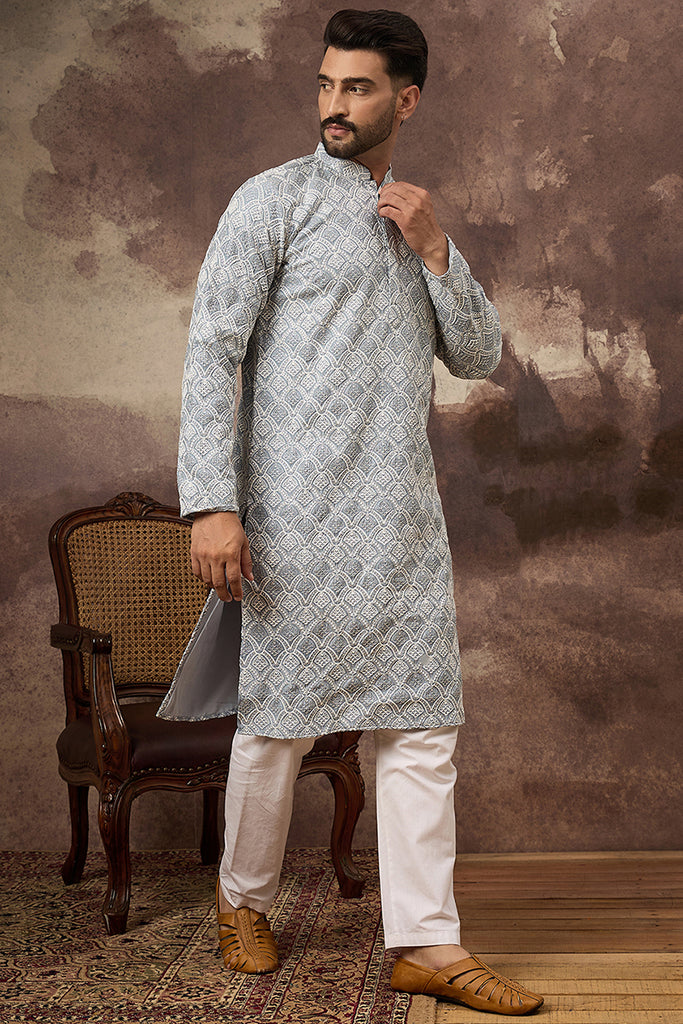 Blue Viscose Rayon Solid Embroidered Straight Kurta with Trouser MKSET1388