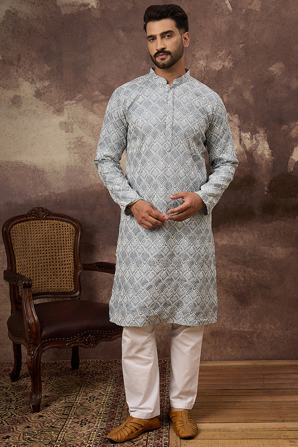 Blue Viscose Rayon Solid Embroidered Straight Kurta with Trouser MKSET1388