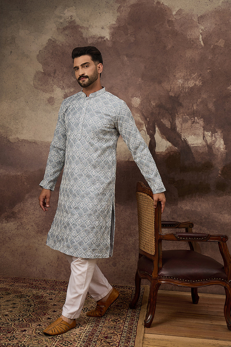 Blue Viscose Rayon Solid Embroidered Straight Kurta with Trouser MKSET1388