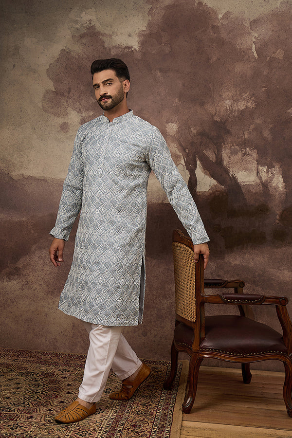 Blue Viscose Rayon Solid Embroidered Straight Kurta with Trouser MKSET1388