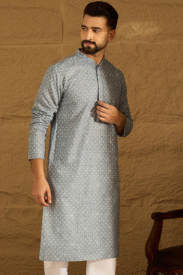 Blue Viscose Rayon Bandhani Embroidered Straight Kurta with Trouser MKSET1586
