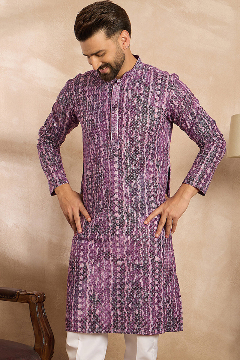 Purple Viscose Rayon Solid Printed Straight Kurta With Trouser MKSET1658