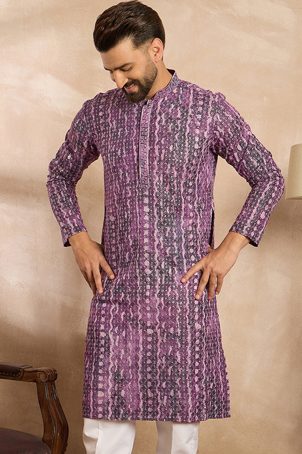 Purple Viscose Rayon Solid Printed Straight Kurta With Trouser MKSET1658