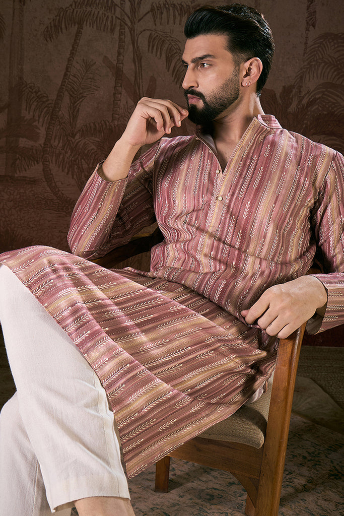 Mauve Silk Blend Floral Printed Straight Kurta With Trouser MKSET1919