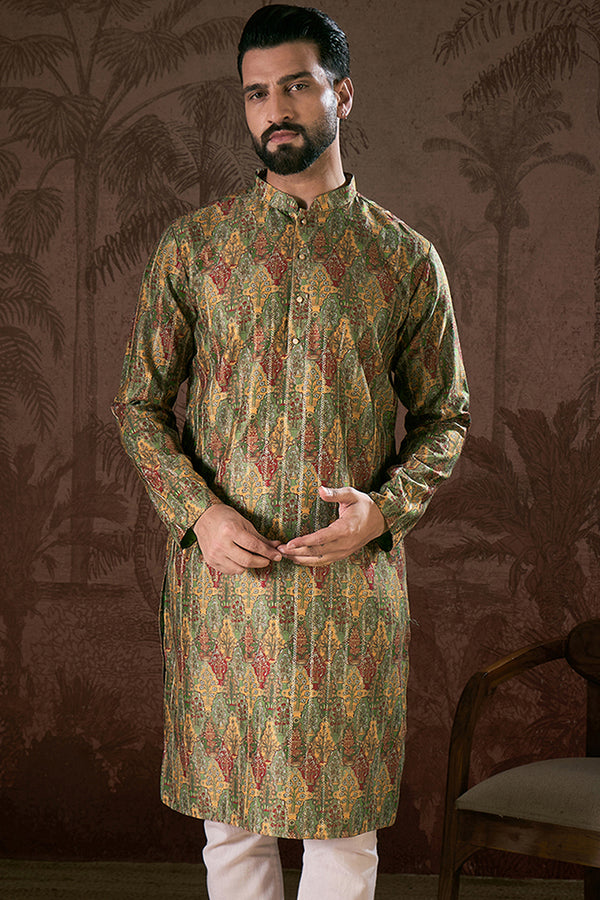 Green Silk Blend Floral Printed Straight Kurta With Trouser MKSET1953