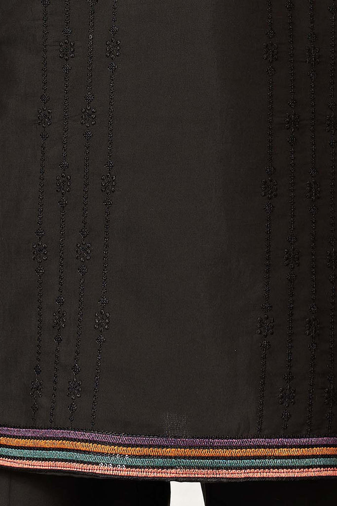 Black Silk Blend Embroidered Straight Kurta With Trousers MKSET2396