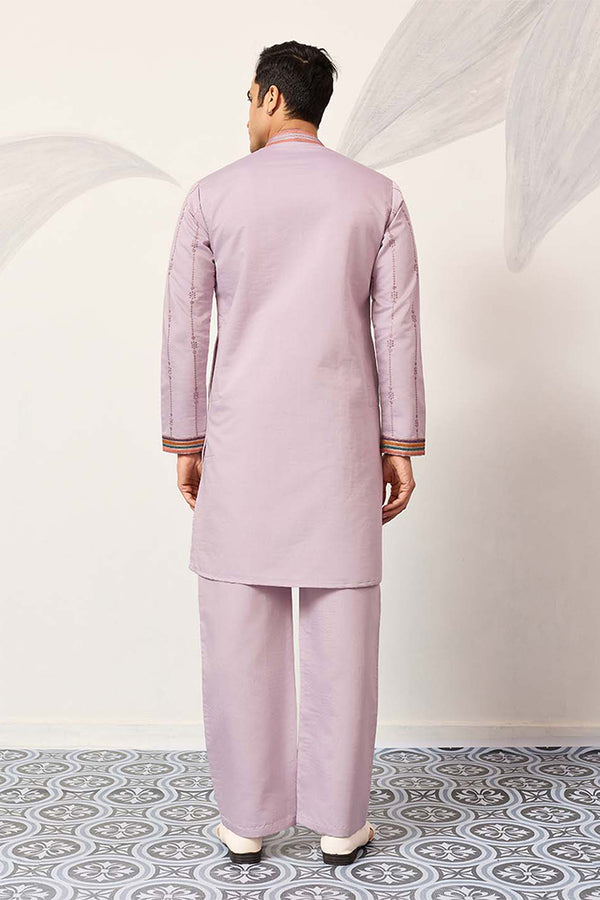 Lavender Silk Blend Embroidered Straight Kurta With Trousers MKSET2399