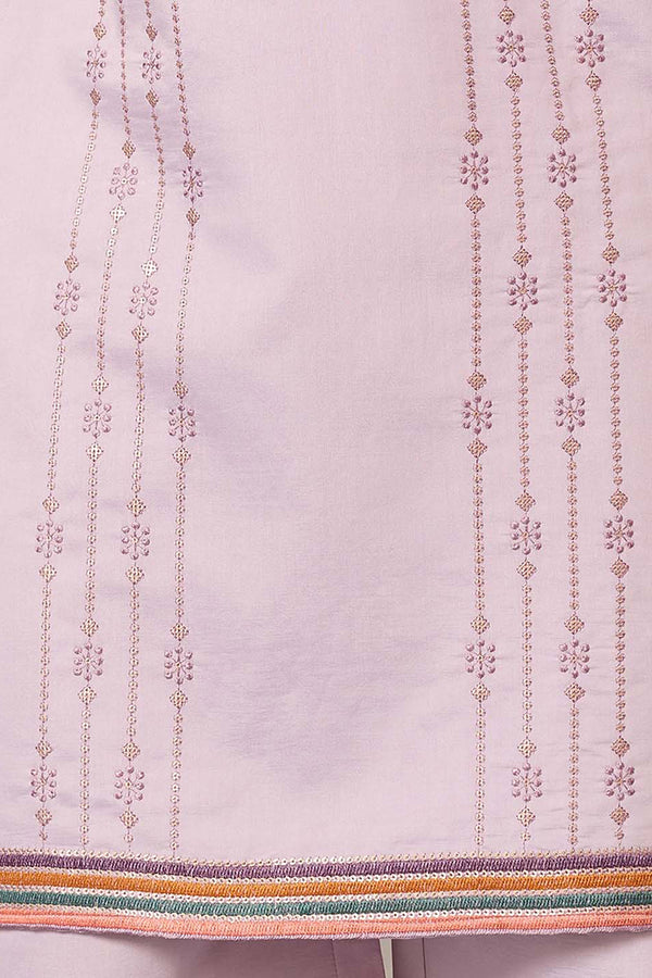 Lavender Silk Blend Embroidered Straight Kurta With Trousers MKSET2399