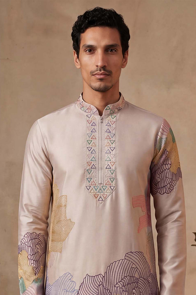 Taupe Silk Blend Embroidered Straight Kurta Sets MKSET2400