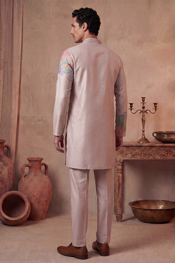 Taupe Silk Blend Embroidered Straight Kurta Sets MKSET2400