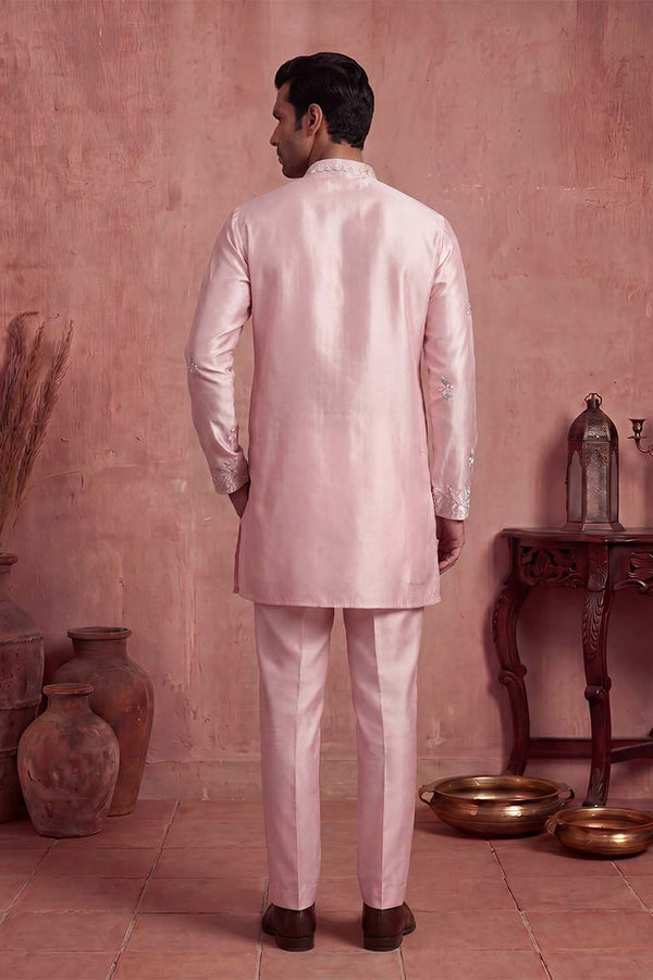 Pink Silk Blend Embroidered Straight Kurta Sets MKSET2401