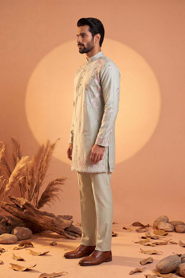 Green Silk Blend Embroidered Straight Kurta Sets MKSET2402