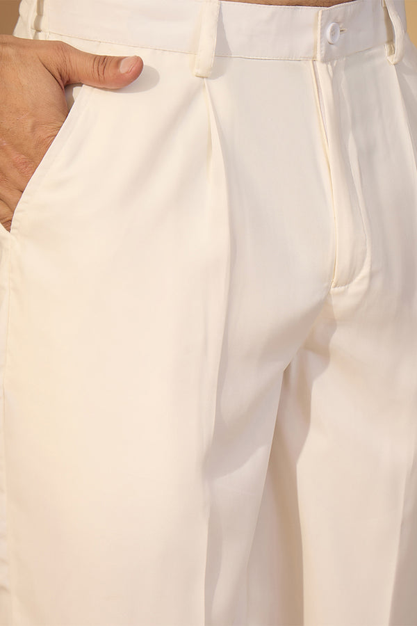 White Silk Blend Embroidered Solid Mens Kurta With Trouser MKSET2452