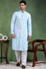 Ethnic Bay Blue Viscose Rayon Solid Embroidered Straight Kurta For Men MKU1006BLU