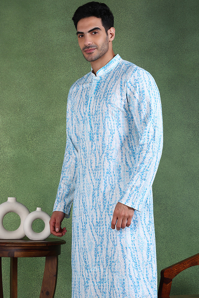 Ethnic Bay Blue Viscose Rayon Solid Embroidered Straight Kurta For Men MKU1006BLU