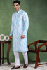 Ethnic Bay Blue Viscose Rayon Solid Embroidered Straight Kurta For Men MKU1006BLU