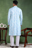 Ethnic Bay Blue Viscose Rayon Solid Embroidered Straight Kurta For Men MKU1006BLU