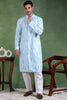 Ethnic Bay Blue Viscose Rayon Solid Embroidered Straight Kurta For Men MKU1006BLU