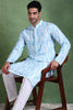 Ethnic Bay Blue Viscose Rayon Solid Embroidered Straight Kurta For Men MKU1006BLU