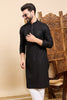 Ethnic Bay Black Viscose Rayon Solid Embroidered Ethnic Straight Sequins Kurta For Men MKU1007BLK