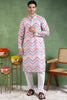 Ethnic Bay Pink Viscose Rayon Ikat Embroidered Straight Kurta For Men MKU1008PNK