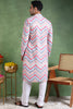 Ethnic Bay Pink Viscose Rayon Ikat Embroidered Straight Kurta For Men MKU1008PNK