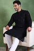 Ethnic Bay Black Viscose Rayon Solid Embroidered Straight Kurta For Men MKU1010BLK